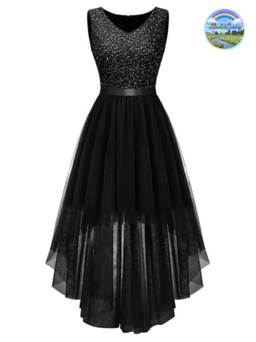Sequin High Low Prom Homecoming Cocktail Dress V Neck Sleeveless A Line